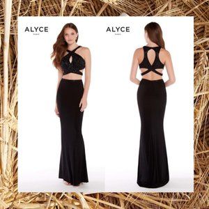 NWT ALYCE PARIS Women's Black Maxi Long Gown 10 12 14 Wedding Sparkle Beads 2 PC